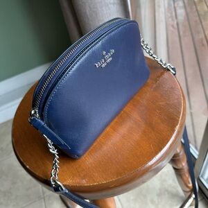 kate spade navy saffiano leather dome crossbody with silver chain